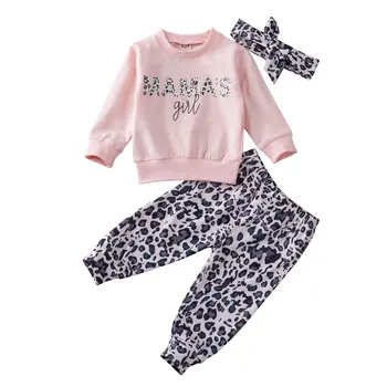 0-24M Novorojenega Dojenčka Baby Dekleta Obleke, Kompleti 3pcs Leopard Print Majica Vrhovi+Hlače+Glavo Jeseni Določa