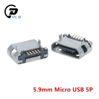 10Pcs 5.9 mm Micro USB 5P,5-pin priključek Mikro USB Priključek,5Pins Ne Curling Mikro USB Priključek Plinski priključek za polnilnik mini USB