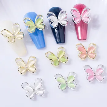10pcs/veliko Mačje Oko Butterfly Lak za Okraski 3D Diamond Zlitine Pisane Votlih Metulji Pribor Čar Nail Art Odlikovanja