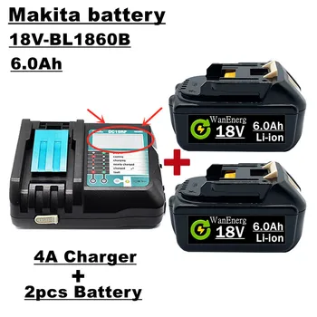 18V litij-ionska baterija za polnjenje, 6.0 ah, za 18V ročna orodja bl1860, bl1840, bl1850, bl1830 , itd., 2 bateriji +4a polnilnik