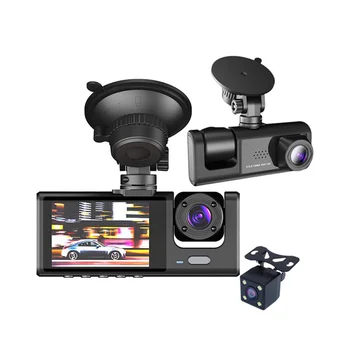 3 Objektiv Kamere Avto DVR 3-Kanalni Dash Kamera HD 1080P Spredaj in Zadaj, Znotraj Dashcam Video Snemalnik Night Vision