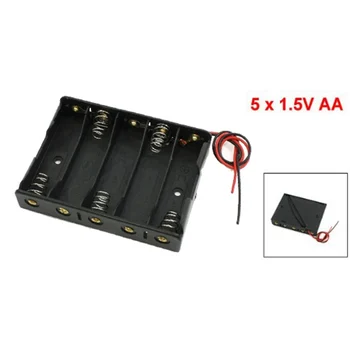 5 x 1,5 V AA Baterijo Imetnik Primeru Polje Žice Črna
