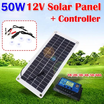 50 W Prilagodljiv Polysilicon solarnimi Dvojno USB Izhod Nepremočljiva Sončne Avto Polni Penzion Moč Suppliy z 10A-60A Krmilnik