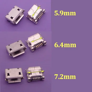 50pcs Mikro USB Priključek Mini 5pin 5.9 6.4 mm mm 7,2 mm Kratko Iglo 5P DIP2 Podatki vrata, vrata za Polnjenje Mobilnih koncu plug