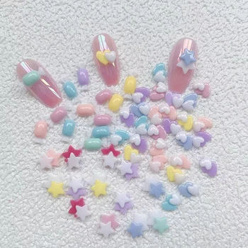 50pcs dvo-Plastno Srce Star Nail Art Čar 3D Candy Barve Prekrivajo Src/Star Lak za Dekoracijo korejski Kawaii Nohtov Dodatki