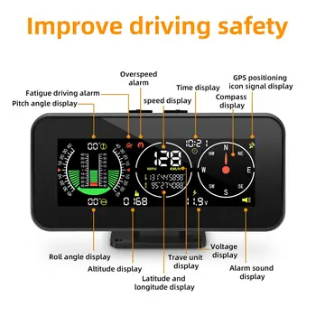 Avto Kompas Inclinometer GPS merilnik Hitrosti Roll Kota Multifunkcijski LCD merilnik Hitrosti za Off Road Avtomobili Vozila Suv Opremo