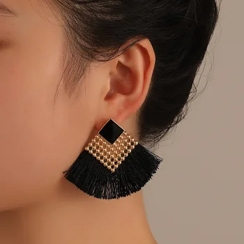 Bohemian zlitine multi-barvni tassel uhani, modni nacionalni slog preprost lady temperament uhani, ročno izdelani uhani