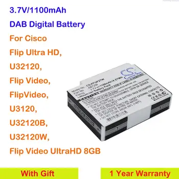 CS 1100mAh Baterija ABT2W za Cisco Flip Ultra HD, Flip Video, Flip Video UltraHD 8GB, U3120, U32120, U32120B, U32120W