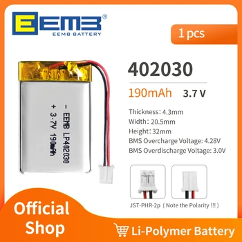 EEMB 402030 3,7 V dc Baterija 190mAh Polnilna Litij-Polimer Baterija Za Dashcam,Svetilko,Bluetooth Zvočnik, GPS,Kamera