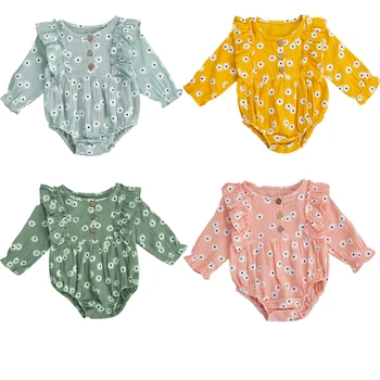 FOCUSNROM 0-18 M Srčkan Baby Dekle Ruffles Romper Dolg Rokav Cvjetnim Tiskanja Jumpsuit Playsuit Obleke Otroška Oblačila
