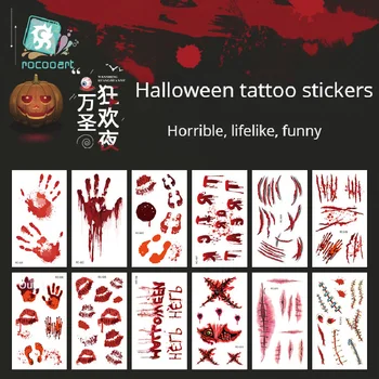 Halloween Tattoo Nalepke Grozo Rane Realne Krvnih Madežev, Brazgotin Vzorci Začasne Tetovaže Nalepke na Debelo 60*105mm
