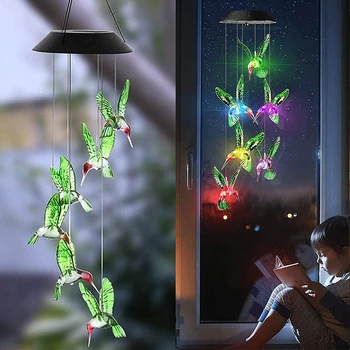 LED Solar Wind Chime Kristalno Kroglo Hummingbird Wind Chime Svetlobe, Barva Spreminja, Nepremočljiva Visi Sončne Svetlobe Za Dom Vrt