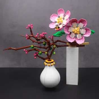 Moc Cvet Plum Blossom Rastlin Kitajski Slog Model DIY Vaza Spraviti Stavbe, Bloki, Opeke Združljiv z Mesta Street View Darilo
