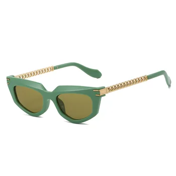 Moda za Ženske Mačka Oči, sončna Očala Odtenki UV400 Letnik Kovinske Verige Noge Očala Fenale Luksuzni Oblikovalec Rjave Leče Očala za Sonce