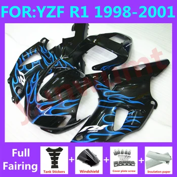 NOVO ABS Motocikel Vbrizgavanje plesni oziroma obrobe za Vgradnjo, primerna Za YZF R1 1998 1999 2000 2001 YFZ-R1 98 99 00 01 Fairings kompleti komplet modri plamen