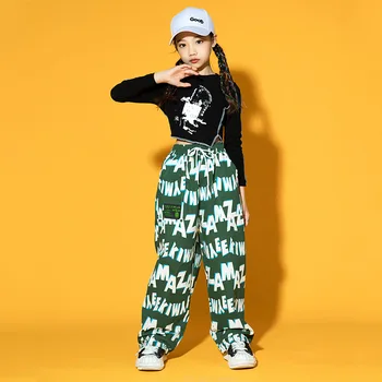 Najstniška Dekleta Ulične Oblačila Hip Hop Oblačila Rastlinske Black Vrhovi Tank Tiskanja Jogger Hlače Za Otroke, Ki Kažejo Jazz Ples Kostum