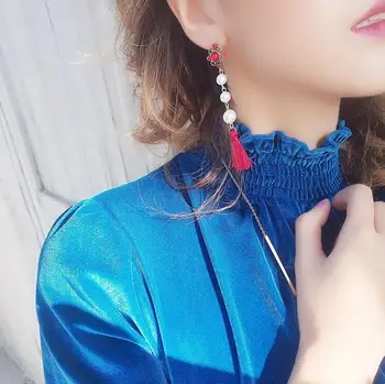 Nova Moda Južna Koreja Dongdaemun Retro Pearl Tassel Uhani Dolgo Pendientes Za Ženske, Nakit