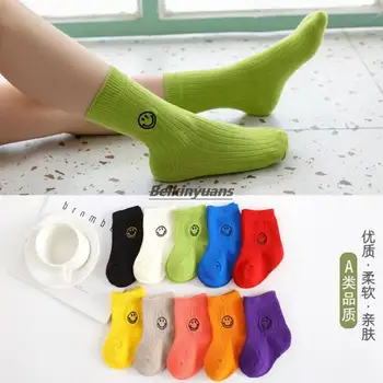 Nove otroške nogavice bombaž korejski vezenje nasmejan obraz nogavice fluorescentna candy barve baby plima nogavice bombaž
