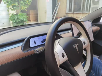 Ogljikovih Vlaken Lesa, Okvir Za Tesla Model 3 Y Gruče Digitalnih LCD Android Avto Virtualni Instrument nadzorna plošča Zaslon, GPS Navigacija