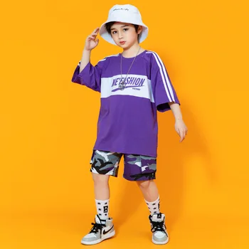 Otroci Hip Hop Vijolično T-shirt Street Dance Prikrivanje Cargo kratke Hlače Boys Poletne Obleke, Kompleti Dekleta Ulične Otrok Jazz Kostumi