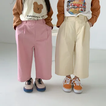Otroci Oblačila Otroci Hlače 2023 Pomlad Fantje in Dekleta korejski Slog, Barva Priložnostne Naravnost Hlače Svoboden Širok Noge Dolge Hlače