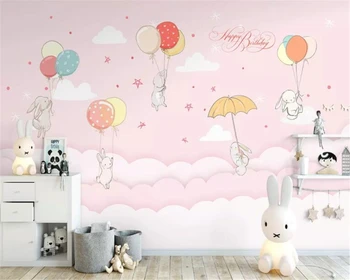 Po meri risanke 3d ozadje oblak lep zajec balon otroci soba dekoracijo slikarstvo v ozadju stene ozadje 3d