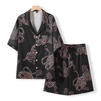 Poletje Leopard Pižamo za Ženske Kratka sleeved Bombaž Pajama Nastavite Homewear Moda Cheetah Sleepwear