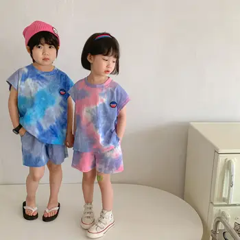 Poletje moda za fante in dekleta tie-dye oblačila določa Unisex bombaž telovnik in hlače 2pcs določa Otroci trenirke