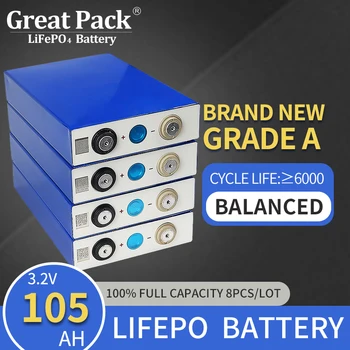 Polnilna 8PCS 3.2 V 105Ah Globoko Cikel Litijevih-Železo-Fosfat Celic Baterije LiFepo4 100% Polno Zmogljivost Razred Moči Banke