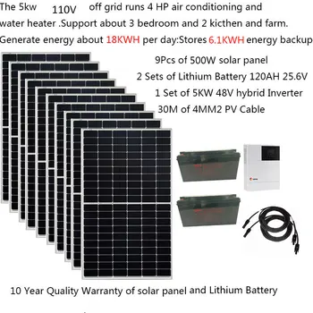 Solarni Sistem Skupaj 5KW 5000W 220V LiFePO4 Litij-Za 25,6 V 120AH Baterije Growatt Hibridni Inverter SPF5000ES Izven Mreže