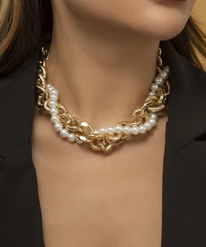 Več plasti umetnih pearl aluminija verige ogrlica ženska osebnost choker
