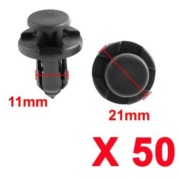 X Autohaux 50 X 11 mm Luknjo Plastične Sponke Zapiralo, ki ga Potisnite Posnetke Črno Za Avto Auto