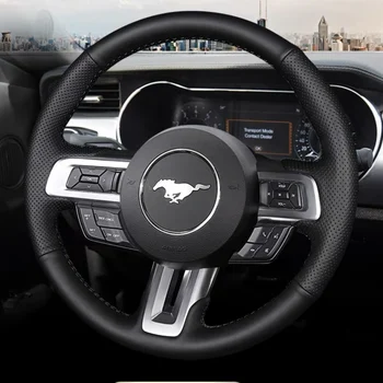 Za Ford Mustang Mustang Mach-E 2015-22 Šiv Črno Usnje Šport Ročno Prišite Volan Pokrov Notranje Zadeve Ročaj Kritje