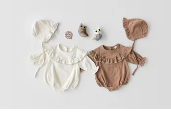 novo Pomlad Dojenčke Oblačila korejskem Slogu Baby Dekleta z Dolgimi Rokavi Bodysuits Klobuk z Ruffles Novorojenčka Otroci Jumpsuits Poletje Kombinezon