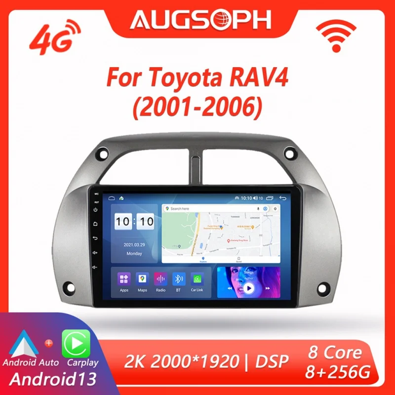 Android 13 avtoradia za Toyota RAV4 2001-2006, 9 inch 2K Multimedijski Predvajalnik z 4G Carplay DSP & 2Din GPS Navigacijo.